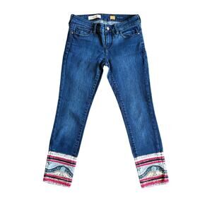 Anthropologie Pilcro Stet Crop Jeans Boho Patterned Patchwork Cuff Denim Size 26